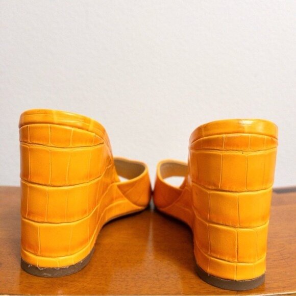 NEW Black Suede Studio Paloma Leather Wedge Heel 38 Bright Marigold Sandal Croc - Picture 8 of 9